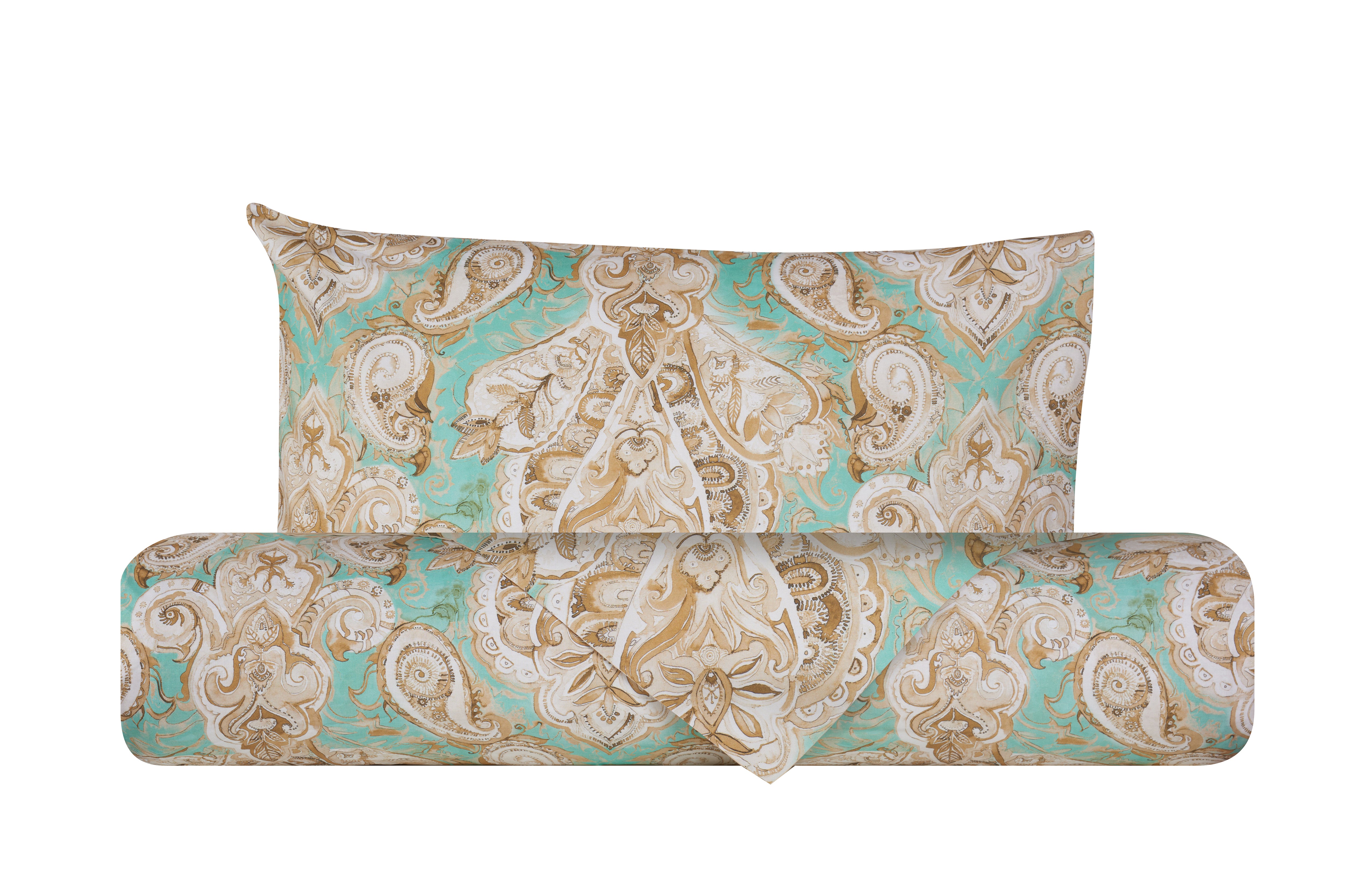 Set copripiumino federe parure Copripiumino eleganti fantasie stampa digitale 100% cotone Made in Italy PAISLEY VERDE - Vanita di raso