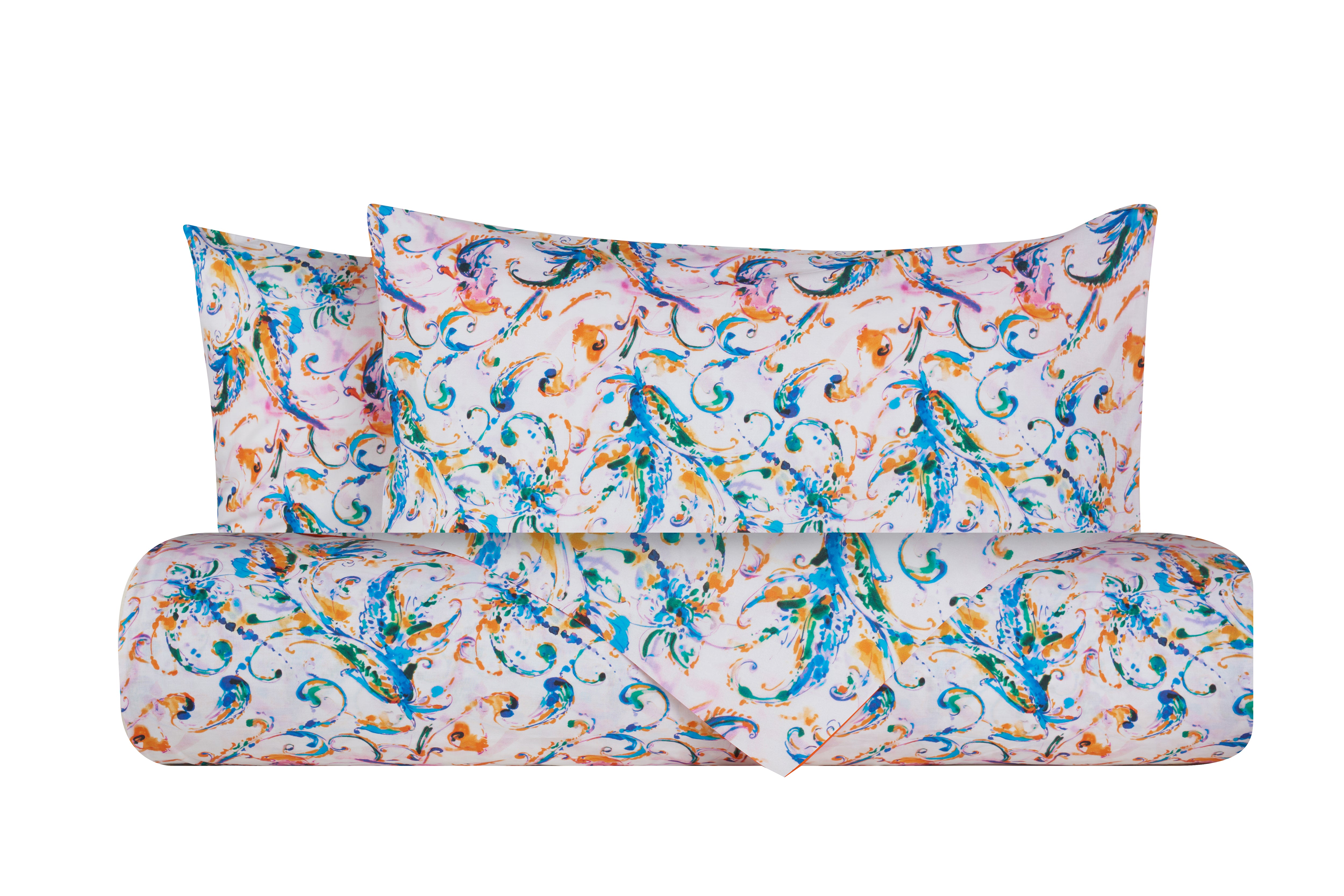 Set copripiumino federe parure Copripiumino eleganti fantasie stampa digitale 100% cotone Made in Italy PAISLEY MULTICOLOR - Vanita di raso