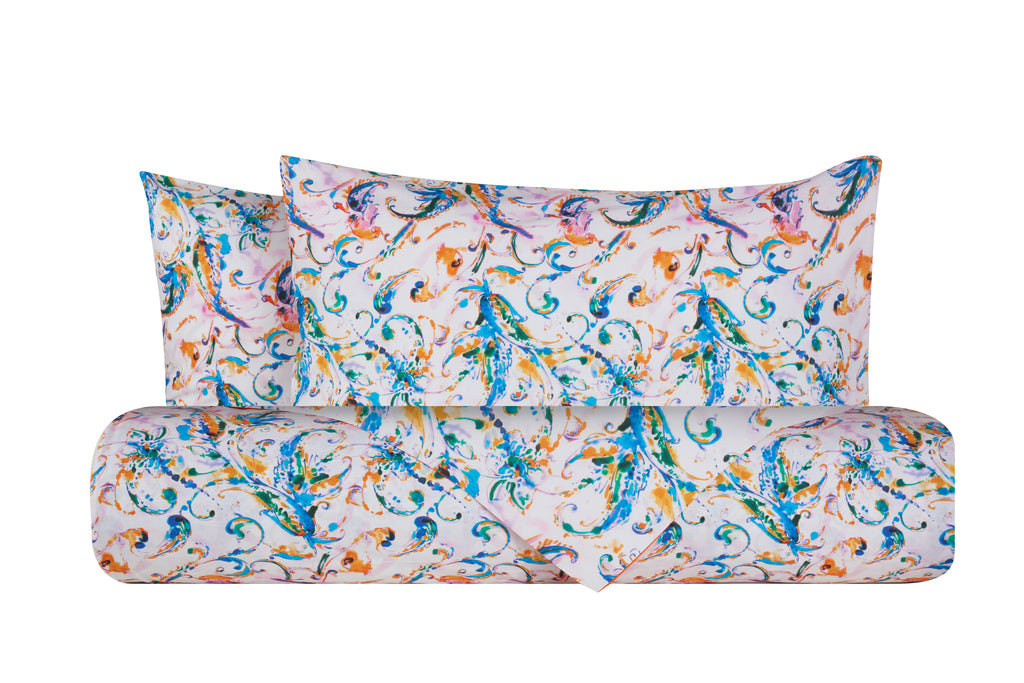 Set copripiumino federe parure Copripiumino eleganti fantasie stampa digitale 100% cotone Made in Italy PAISLEY MULTICOLOR - Vanita di raso