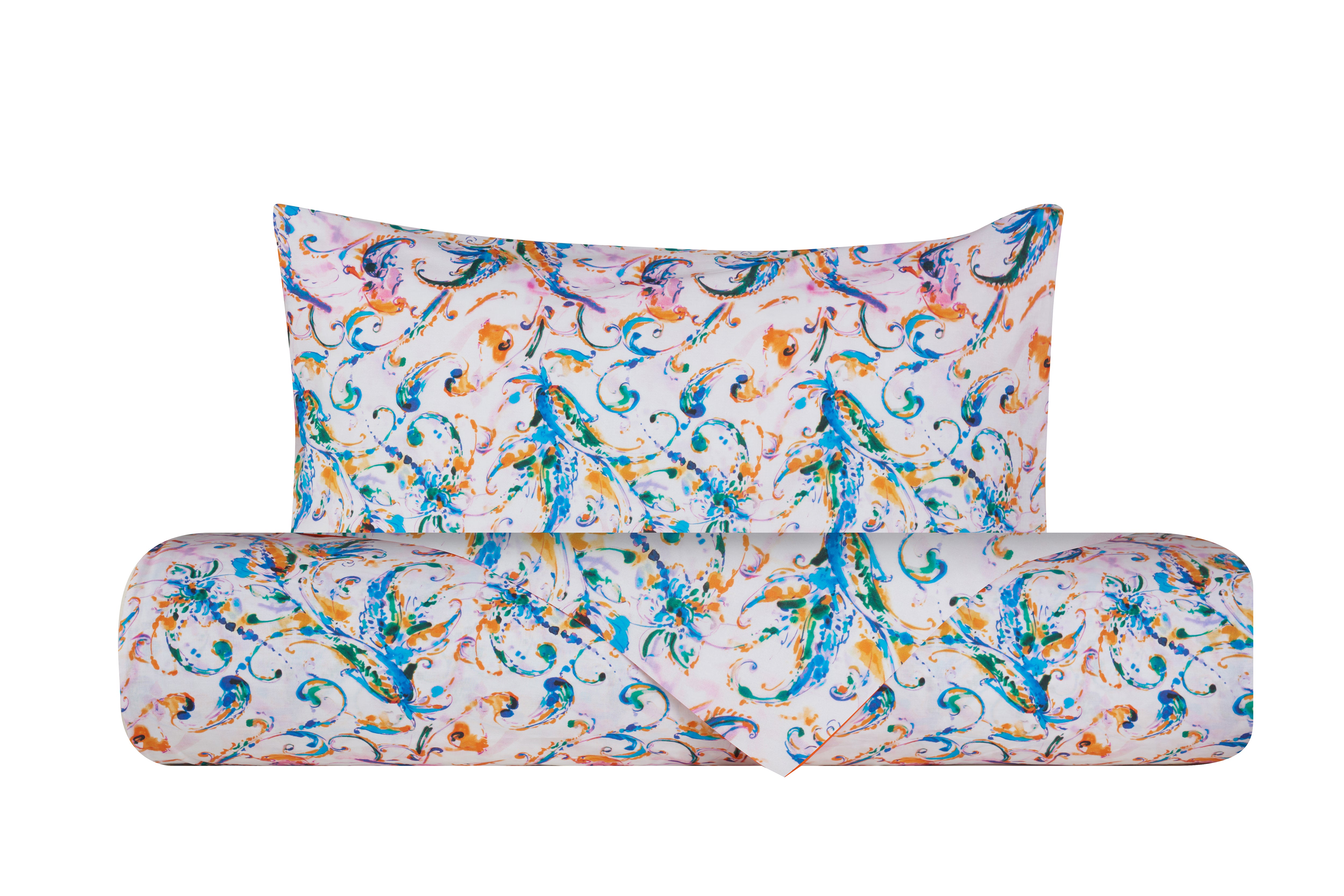 Set copripiumino federe parure Copripiumino eleganti fantasie stampa digitale 100% cotone Made in Italy PAISLEY MULTICOLOR - Vanita di raso