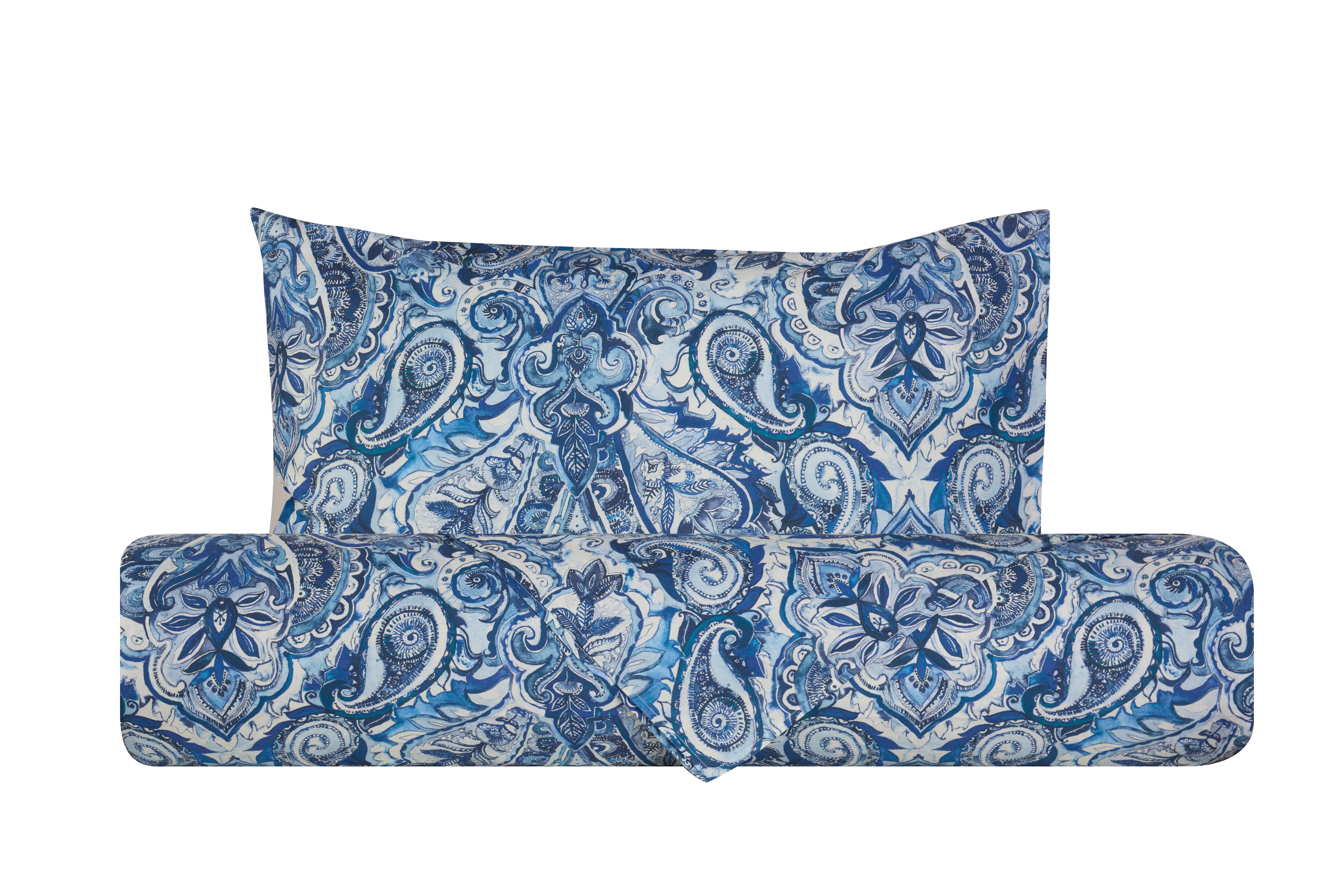 Set copripiumino federe parure Copripiumino eleganti fantasie stampa digitale 100% cotone Made in Italy PAISLEY AZZURRO - Vanita di raso