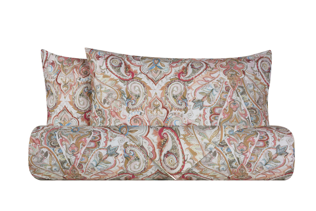 Set copripiumino federe parure Copripiumino eleganti fantasie stampa digitale 100% cotone Made in Italy PAISLEY DORATO - Vanita di raso