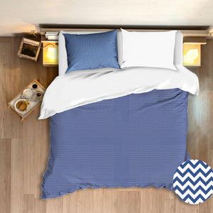 Set copripiumino federe bifaccia doubleface parure copripiumino stampa digitale 100% cotone Made in Italy ZIG ZAG BLU - NOVILUNIO.IT
