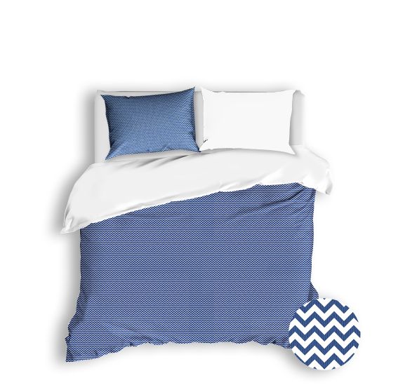 Set copripiumino federe bifaccia doubleface parure copripiumino stampa digitale 100% cotone Made in Italy ZIG ZAG BLU - NOVILUNIO.IT