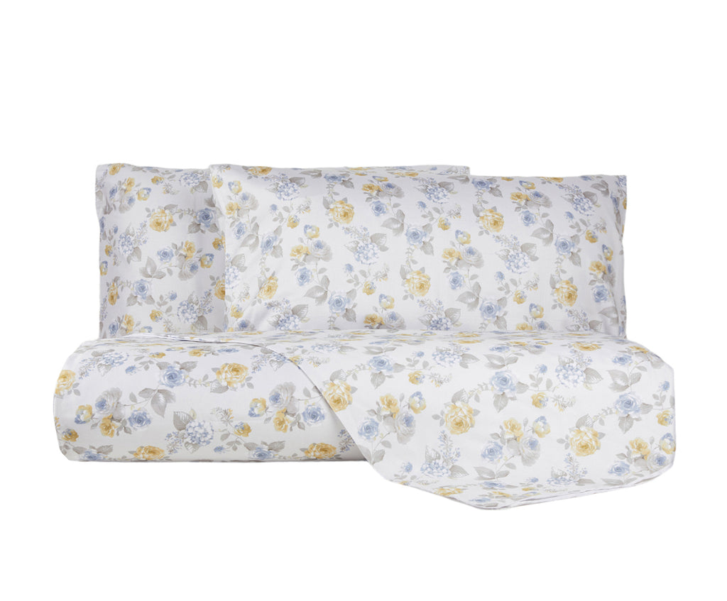 Parure Copripiumino in Raso di puro cotone Romance Azzurro - Vanita di raso