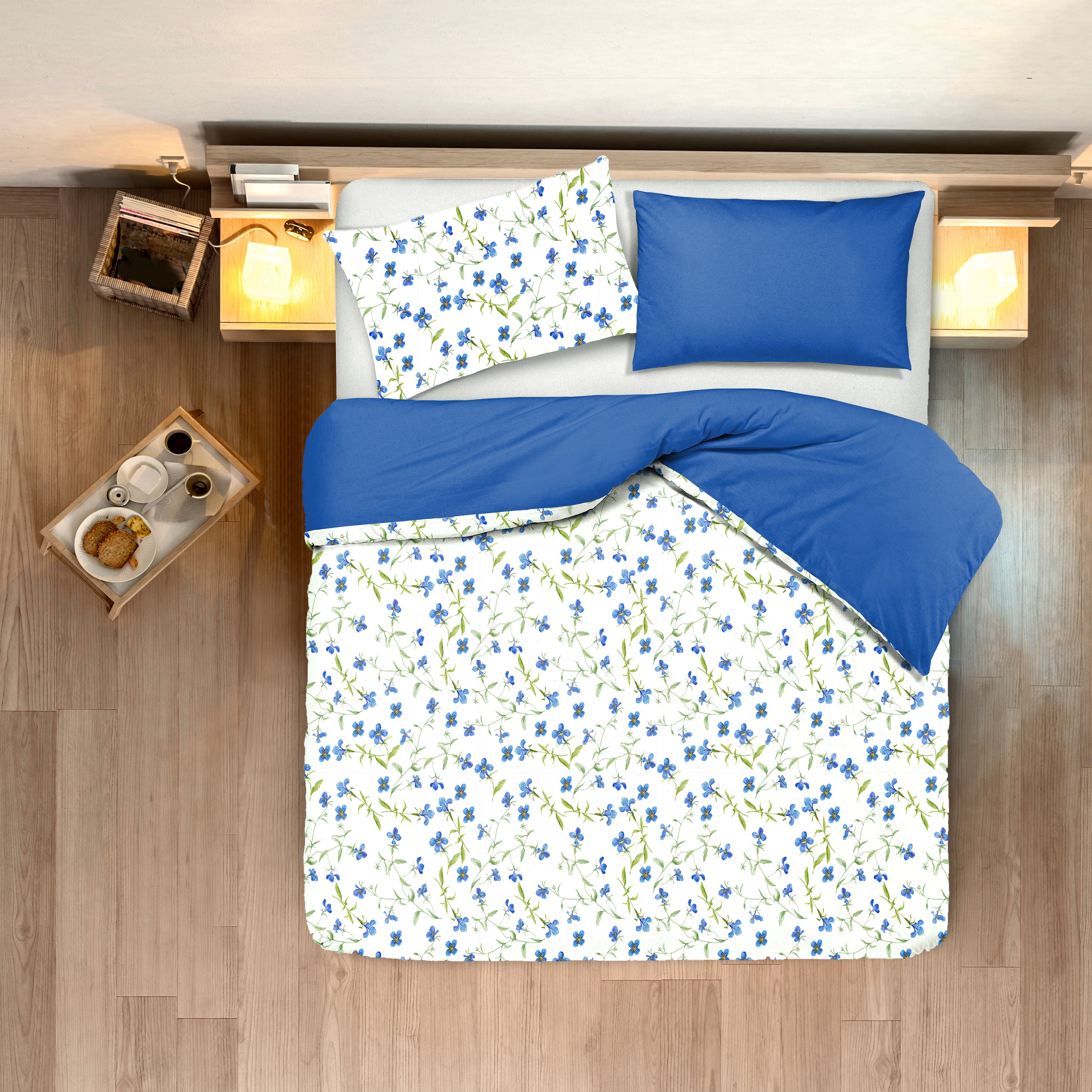 Set Copripiumino federe bifaccia Doubleface parure Copripiumino Stampa Digitale 100% Cotone Made in Italy RICORDI/BLUETTE