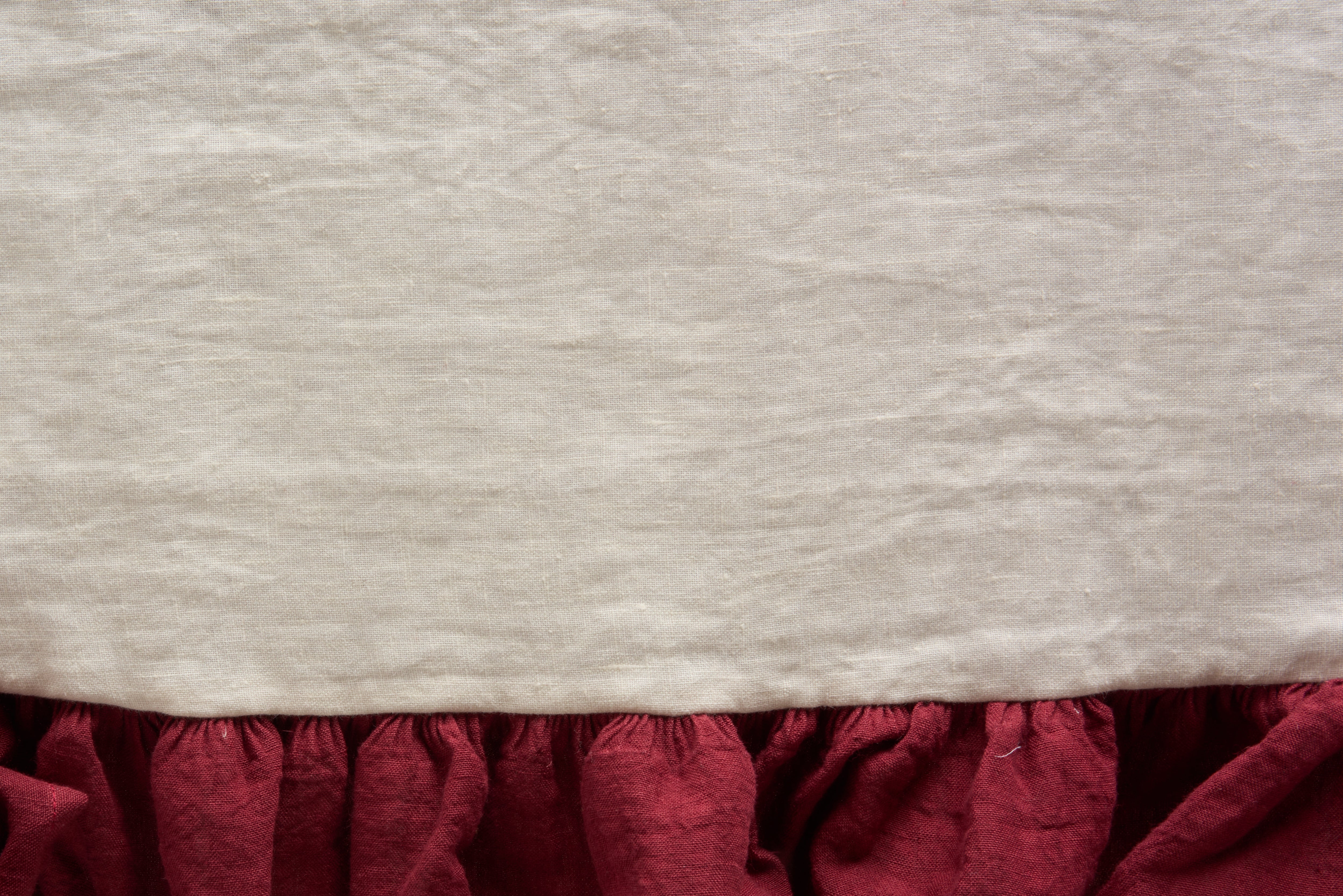 Runner da tavola in 100% puro lino lavato delavè stone washed morbido resistente elegante made in italy Avorio con Frou Frou Bordeaux