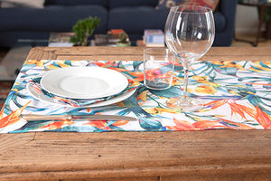 Runner da tavola in cotone stampa digitale dai colori vivi ed intensi lavabile in lavatrice made in Italy TROPICI