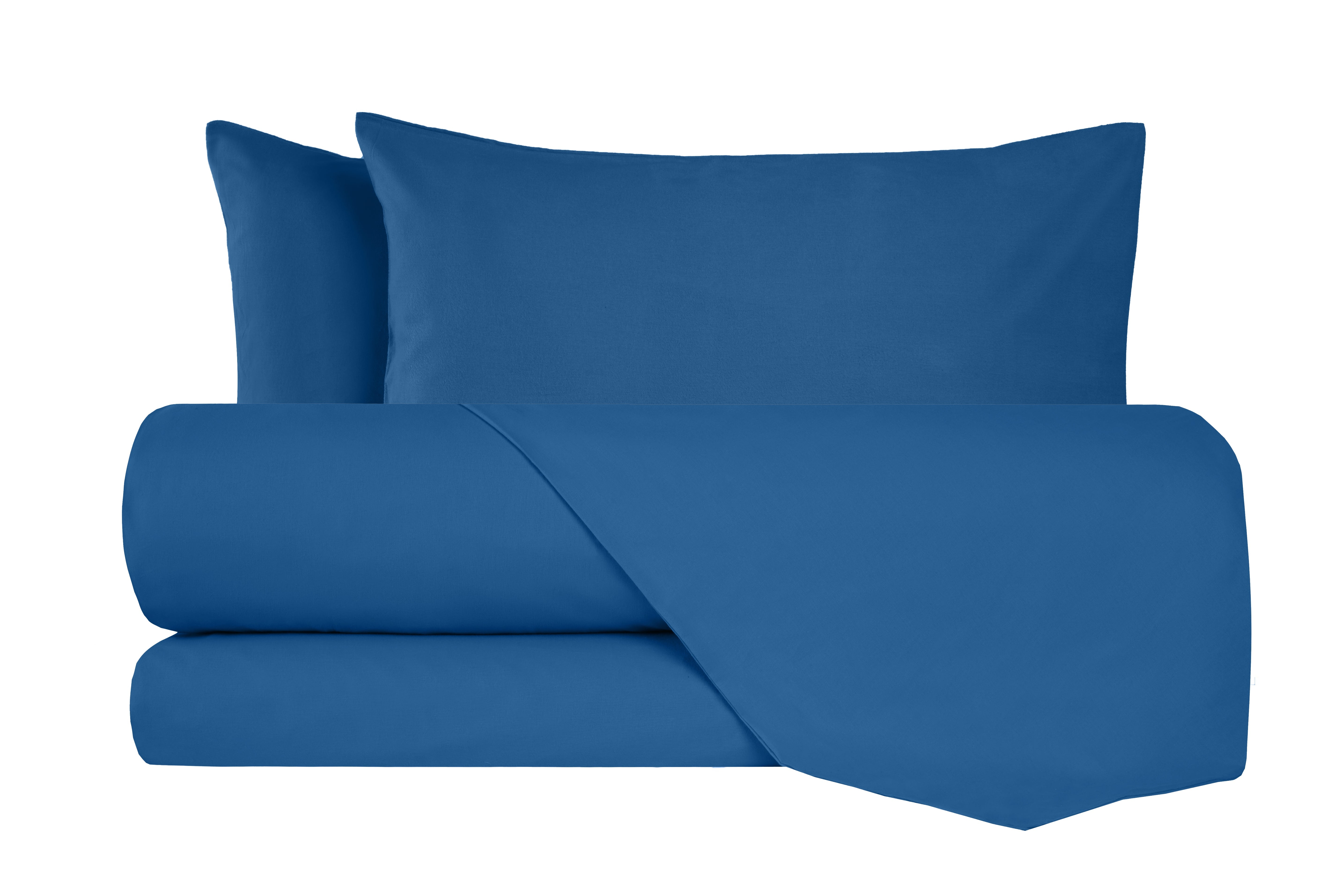Completo letto lenzuola flanella caldo cotone 100% cotone Made in Italy  BLU