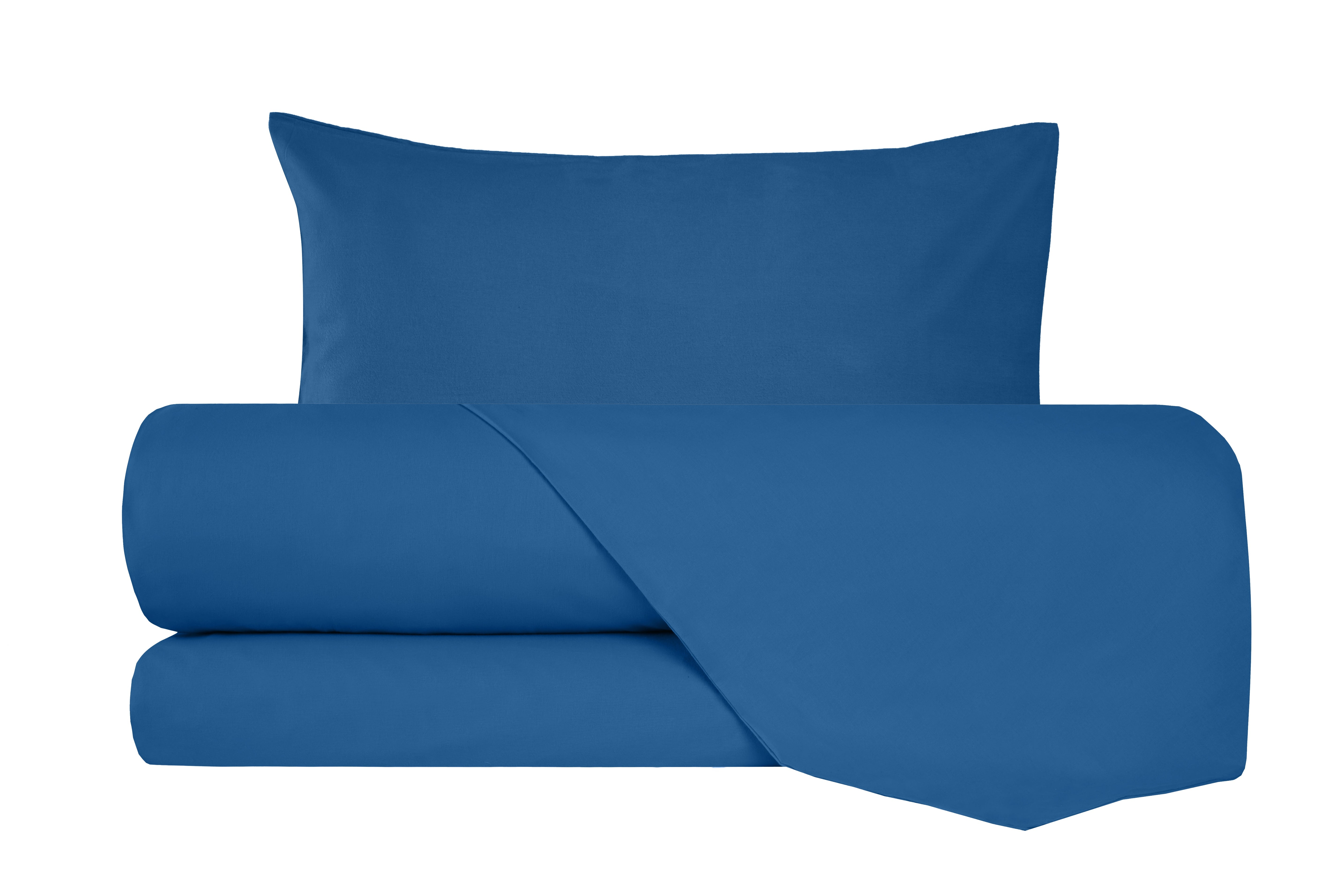 Completo letto lenzuola flanella caldo cotone 100% cotone Made in Italy  BLU