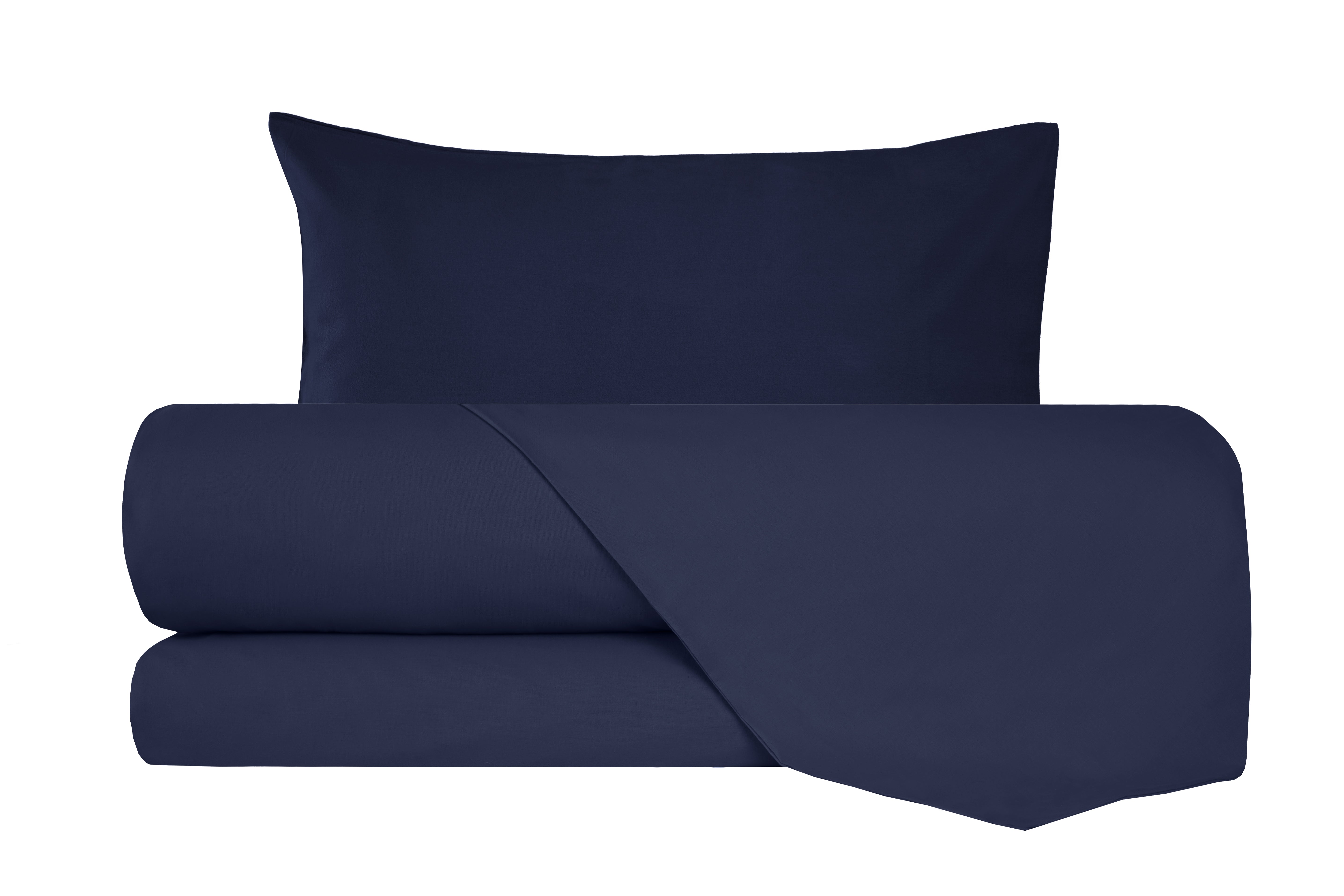 Completo letto lenzuola flanella caldo cotone 100% cotone Made in Italy  BLU NOTTE