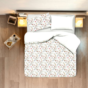 Set Copripiumino federe bifaccia Doubleface parure Copripiumino Stampa Digitale 100% Cotone Made in Italy SOTTOBOSCO/BIANCO