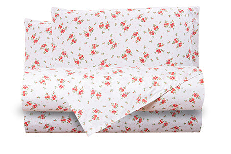 Completo letto lenzuola in cotone made in italy FIORELLINI ROSSI