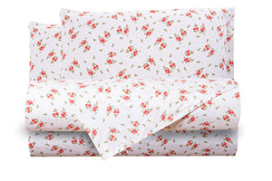 Completo letto lenzuola in cotone made in italy FIORELLINI ROSSI