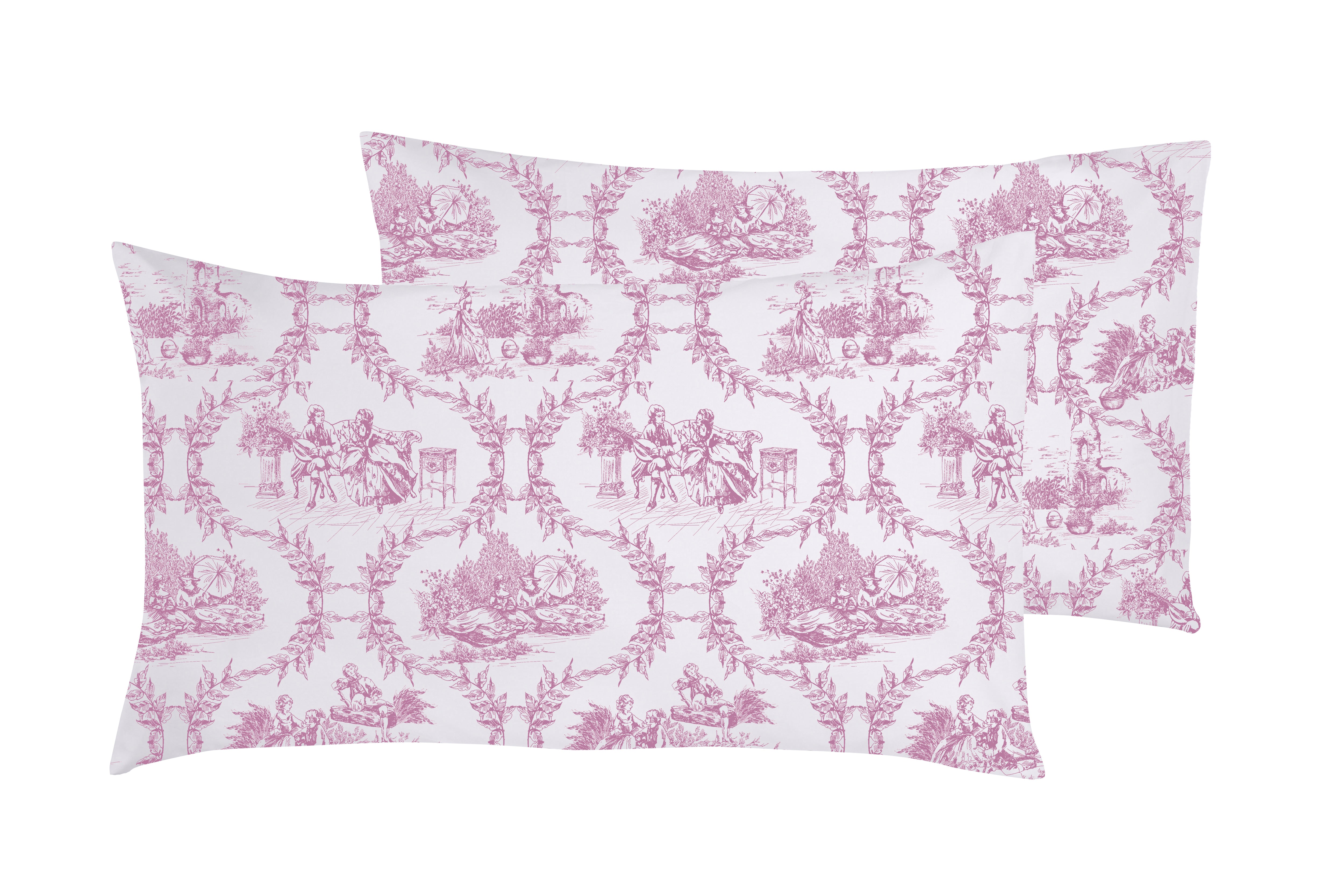 Set 2 federe coppia di federe stampa digitale 100% cotone Made in Italy Toile De Jouy Borgogna