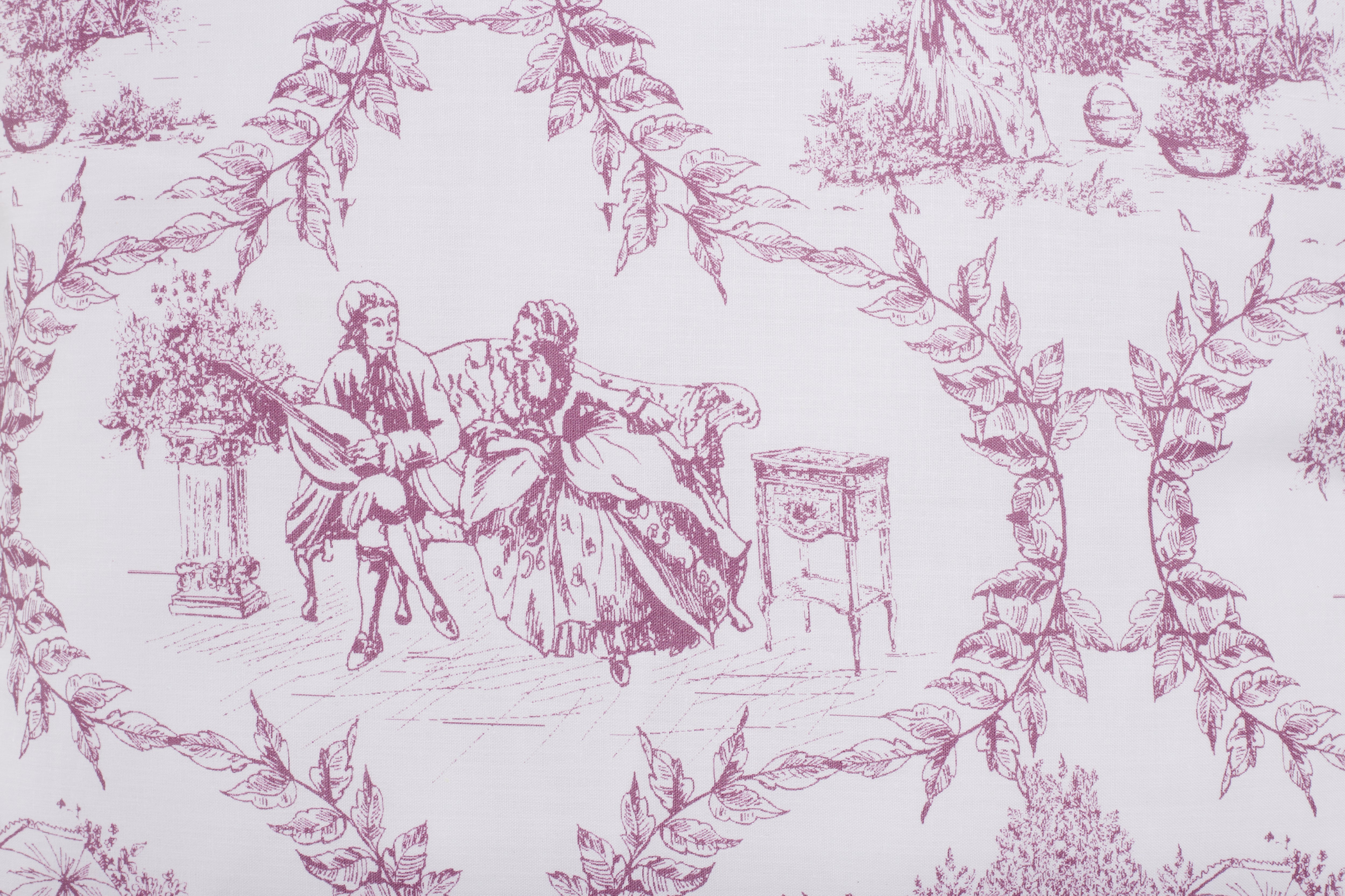 Set 2 federe coppia di federe stampa digitale 100% cotone Made in Italy Toile De Jouy Borgogna
