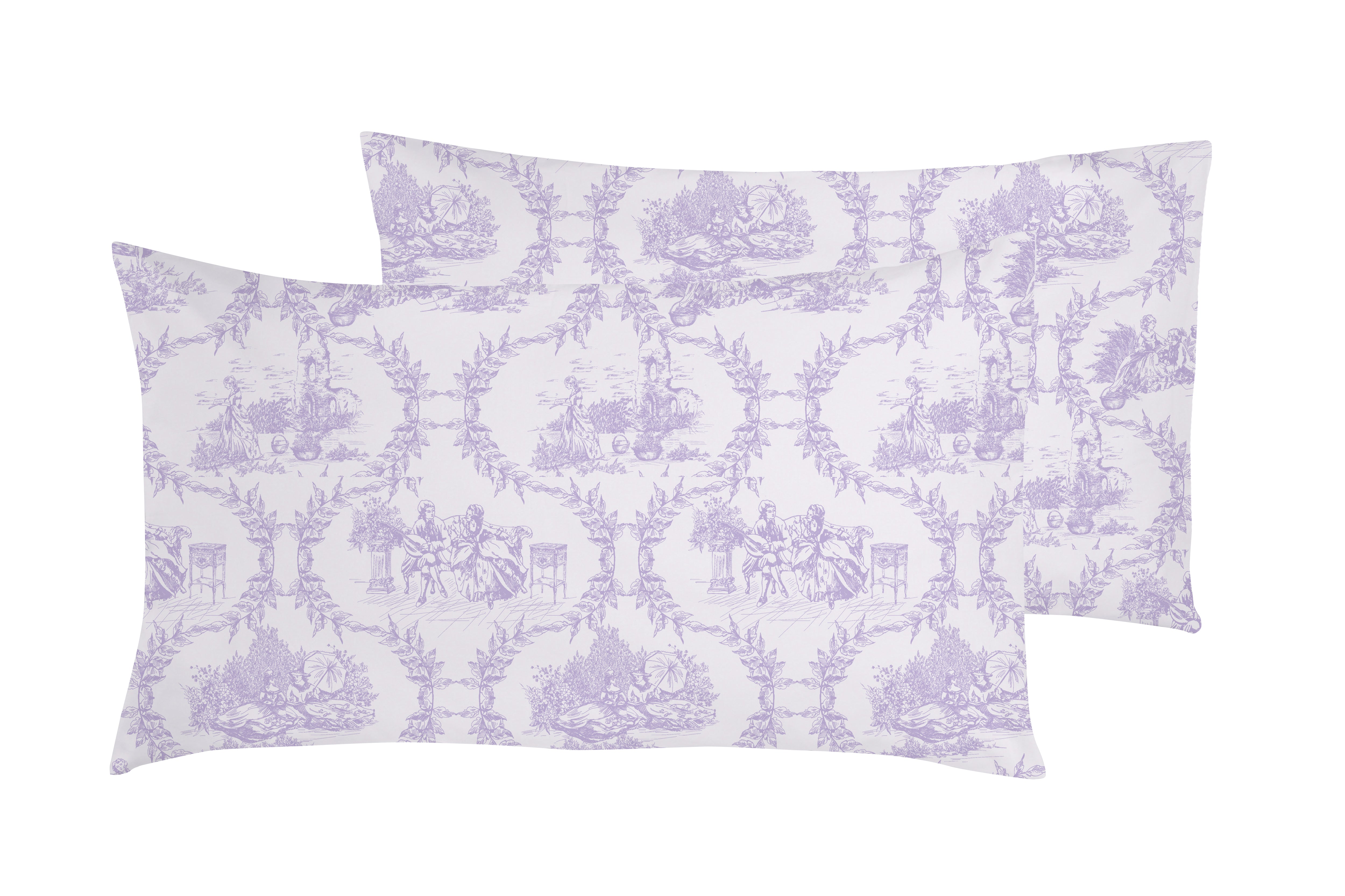 Set 2 federe coppia di federe stampa digitale 100% cotone Made in Italy Toile De Jouy Violetta
