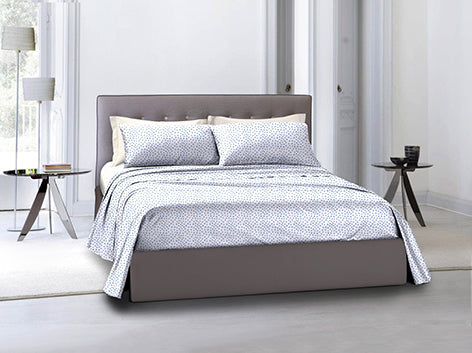 Completo letto lenzuola federe bifaccia double face stampa digitale in cotone made in italy DOT MINI CELESTE/BIANCO
