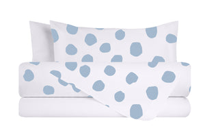 Completo letto lenzuola federe bifaccia double face stampa digitale in cotone made in italy DOT MAXI CELESTE/BIANCO