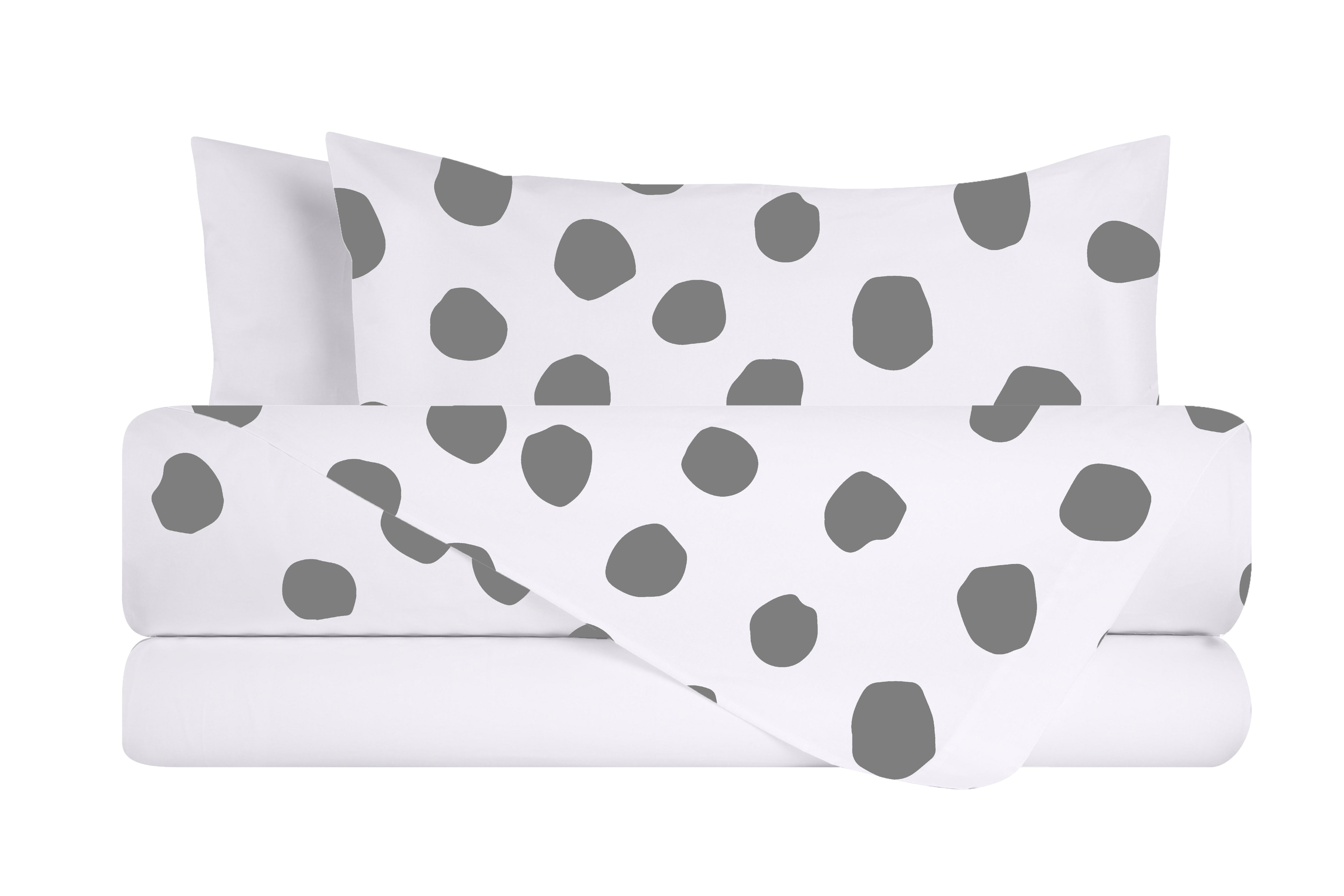 Completo letto lenzuola federe bifaccia double face stampa digitale in cotone made in italy DOT MAXI GRIGIO/BIANCO