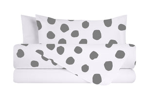 Completo letto lenzuola federe bifaccia double face stampa digitale in cotone made in italy DOT MAXI GRIGIO/BIANCO