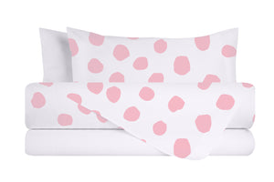 Completo letto lenzuola federe bifaccia double face stampa digitale in cotone made in italy DOT MAXI ROSA/BIANCO