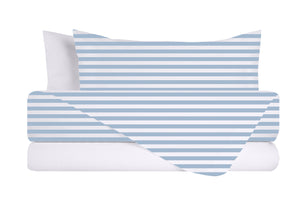 Completo letto lenzuola federe bifaccia double face stampa digitale in cotone made in italy RIGA MINI CELESTE/BIANCO