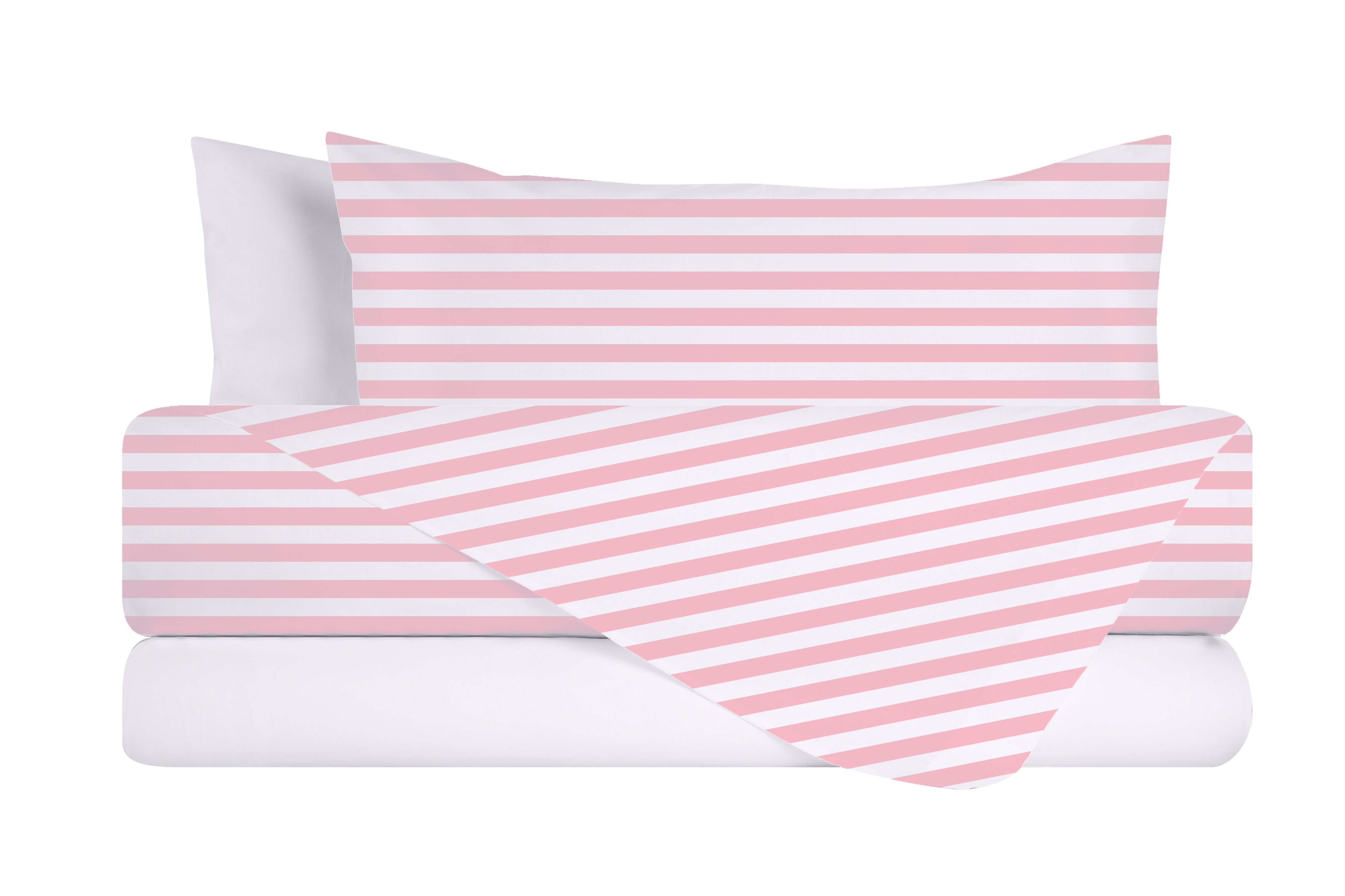 Completo letto lenzuola federe bifaccia double face stampa digitale in cotone made in italy RIGA MINI ROSA/BIANCO