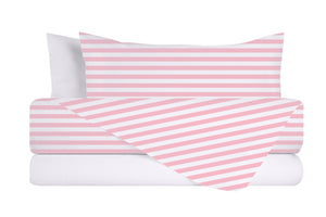 Completo letto lenzuola federe bifaccia double face stampa digitale in cotone made in italy RIGA MINI ROSA/BIANCO