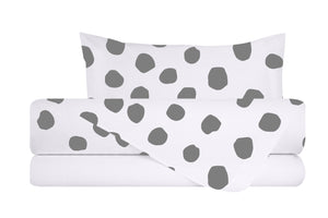 Completo letto lenzuola federe bifaccia double face stampa digitale in cotone made in italy DOT MAXI GRIGIO/BIANCO