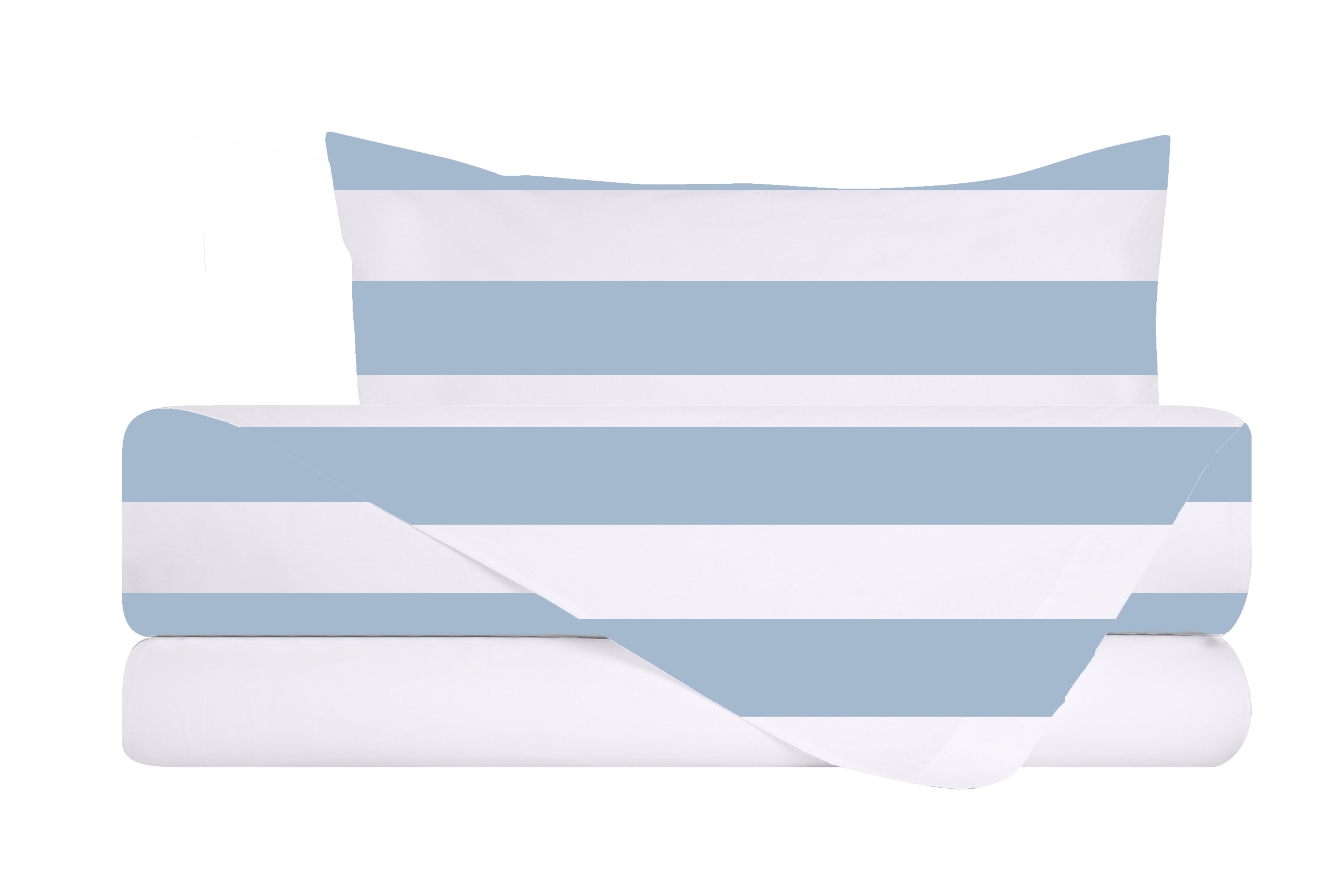 Completo letto lenzuola federe bifaccia double face stampa digitale in cotone made in italy RIGA MAXII CELESTEBIANCO