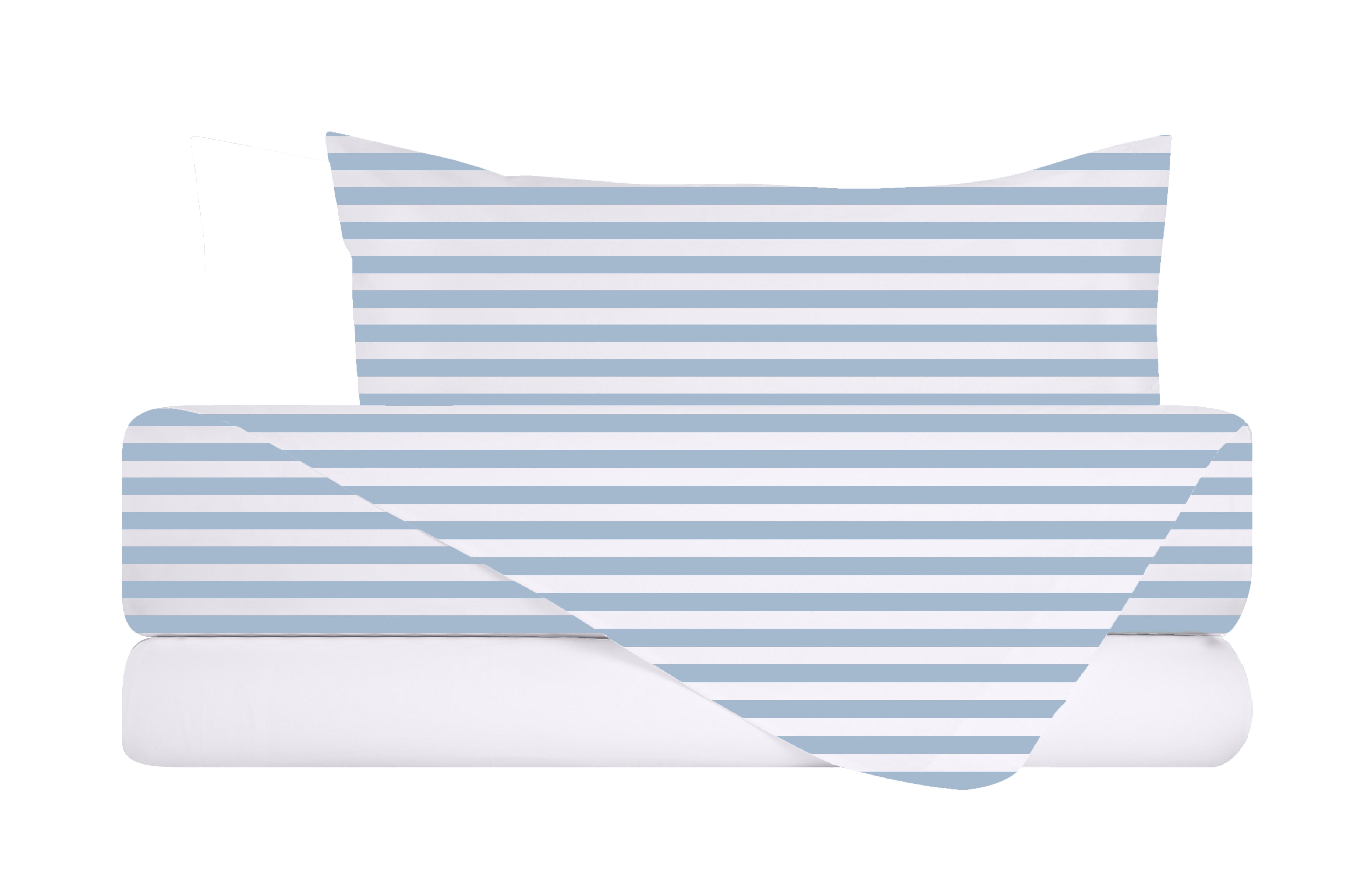 Completo letto lenzuola federe bifaccia double face stampa digitale in cotone made in italy RIGA MINI CELESTE/BIANCO