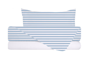 Completo letto lenzuola federe bifaccia double face stampa digitale in cotone made in italy RIGA MINI CELESTE/BIANCO