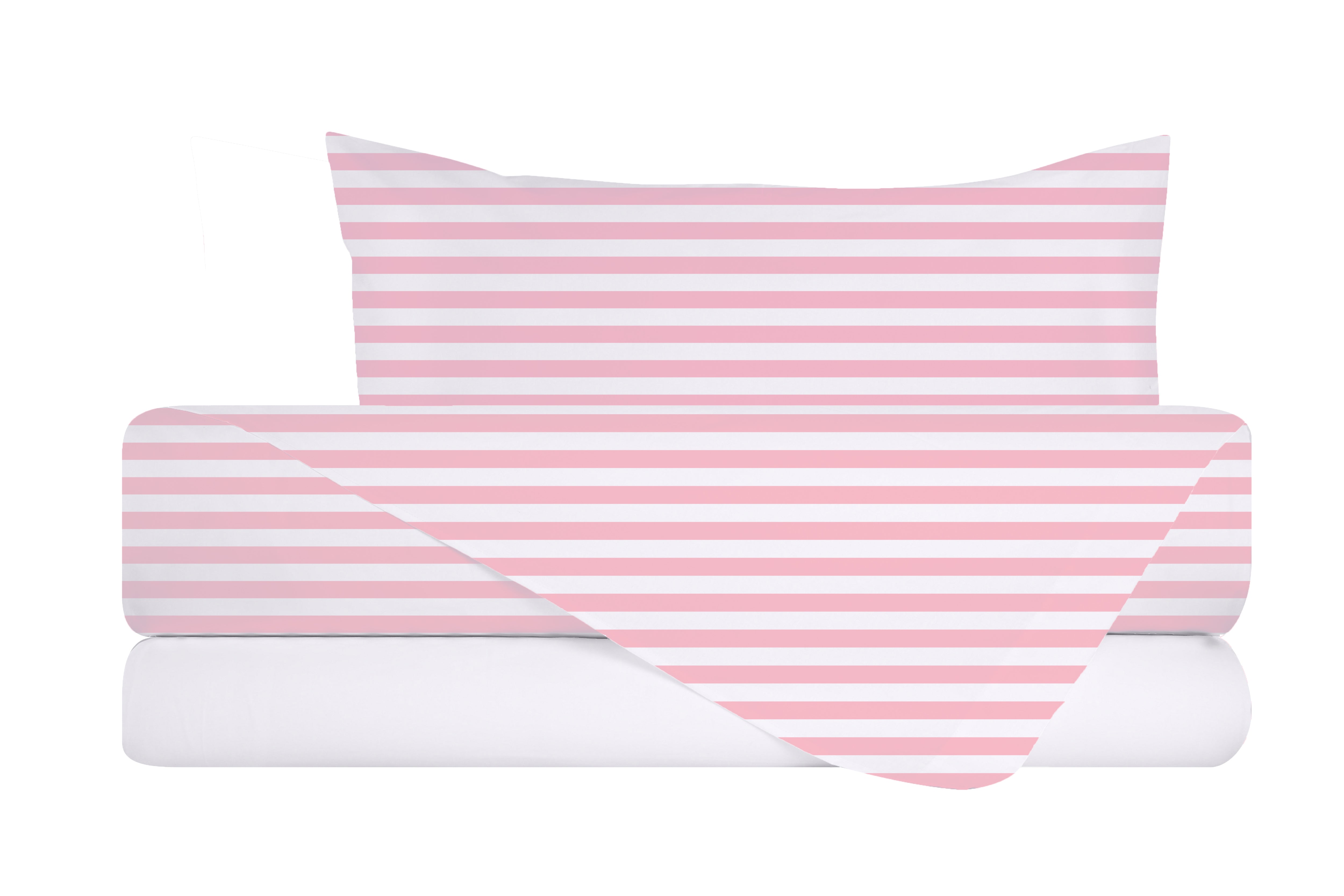 Completo letto lenzuola federe bifaccia double face stampa digitale in cotone made in italy RIGA MINI ROSA/BIANCO