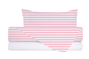 Completo letto lenzuola federe bifaccia double face stampa digitale in cotone made in italy RIGA MINI ROSA/BIANCO