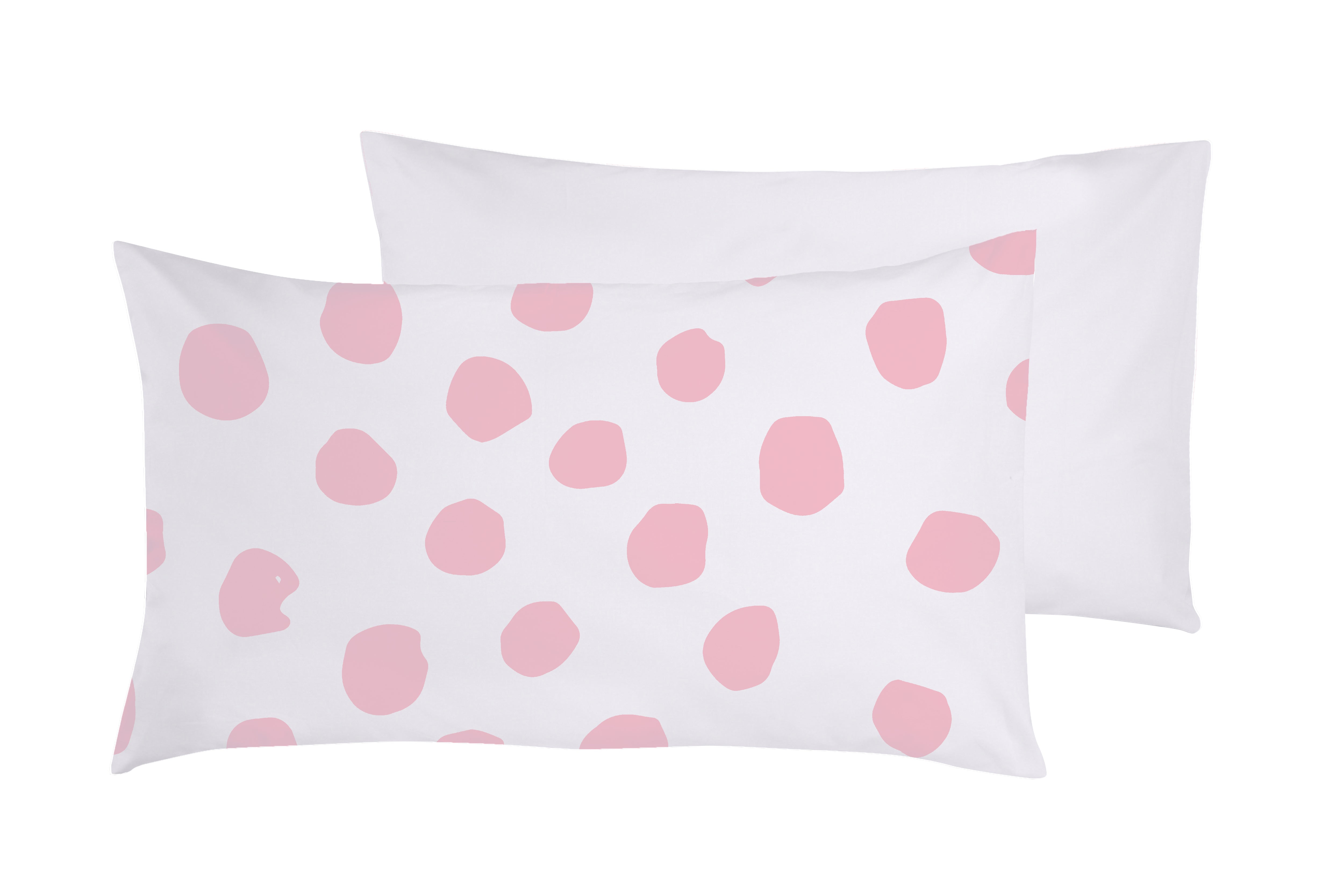 Completo letto lenzuola federe bifaccia double face stampa digitale in cotone made in italy DOT MAXI ROSA/BIANCO