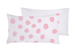 Completo letto lenzuola federe bifaccia double face stampa digitale in cotone made in italy DOT MAXI ROSA/BIANCO