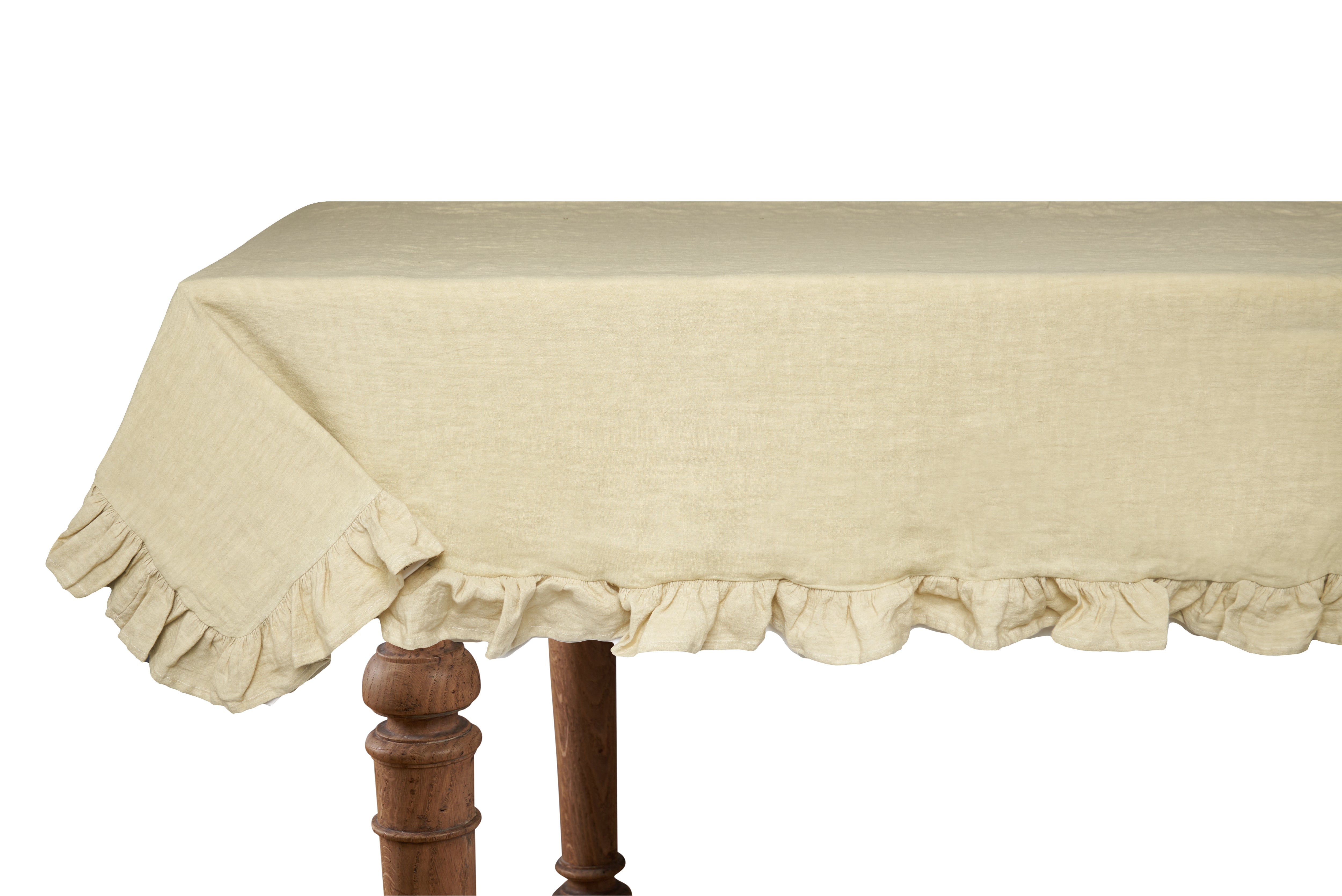 Tovaglia da tavola in 100% puro lino lavato delavè stone washed morbido resistente elegante made in italy  Sabbia con Frou Frou