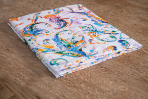Tovaglia da tavola in 100% cotone stampa digitale dai colori vivi ed intensi lavabile in lavatrice made in Italy PAISLEY ACQUAMARINA
