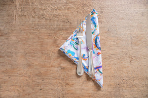 Set di 6 tovaglioli da tavola in stoffa 45 x 45 CM 100% cotone stampa digitale dai colori vivi ed intensi lavabili in lavatrice made in Italy PAISLEY ACQUAMARINA