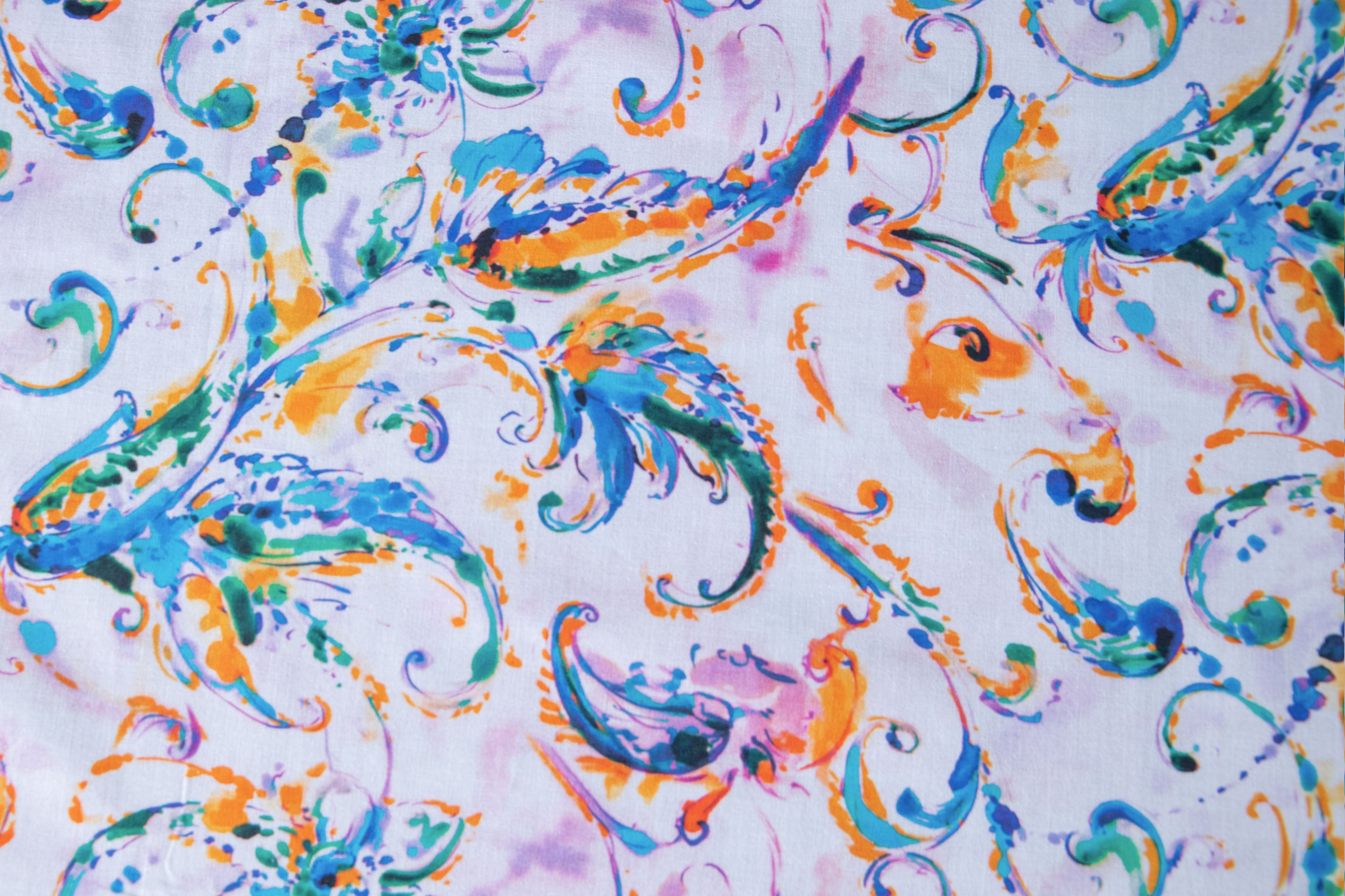 Tovaglia da tavola in 100% cotone stampa digitale dai colori vivi ed intensi lavabile in lavatrice made in Italy PAISLEY ACQUAMARINA