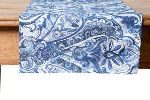 Runner da tavola in 100% cotone stampa digitale dai colori vivi ed intensi lavabile in lavatrice made in Italy PAISLEY BLU