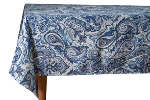 Tovaglia da tavola in 100% cotone stampa digitale dai colori vivi ed intensi lavabile in lavatrice made in Italy PAISLEY BLU
