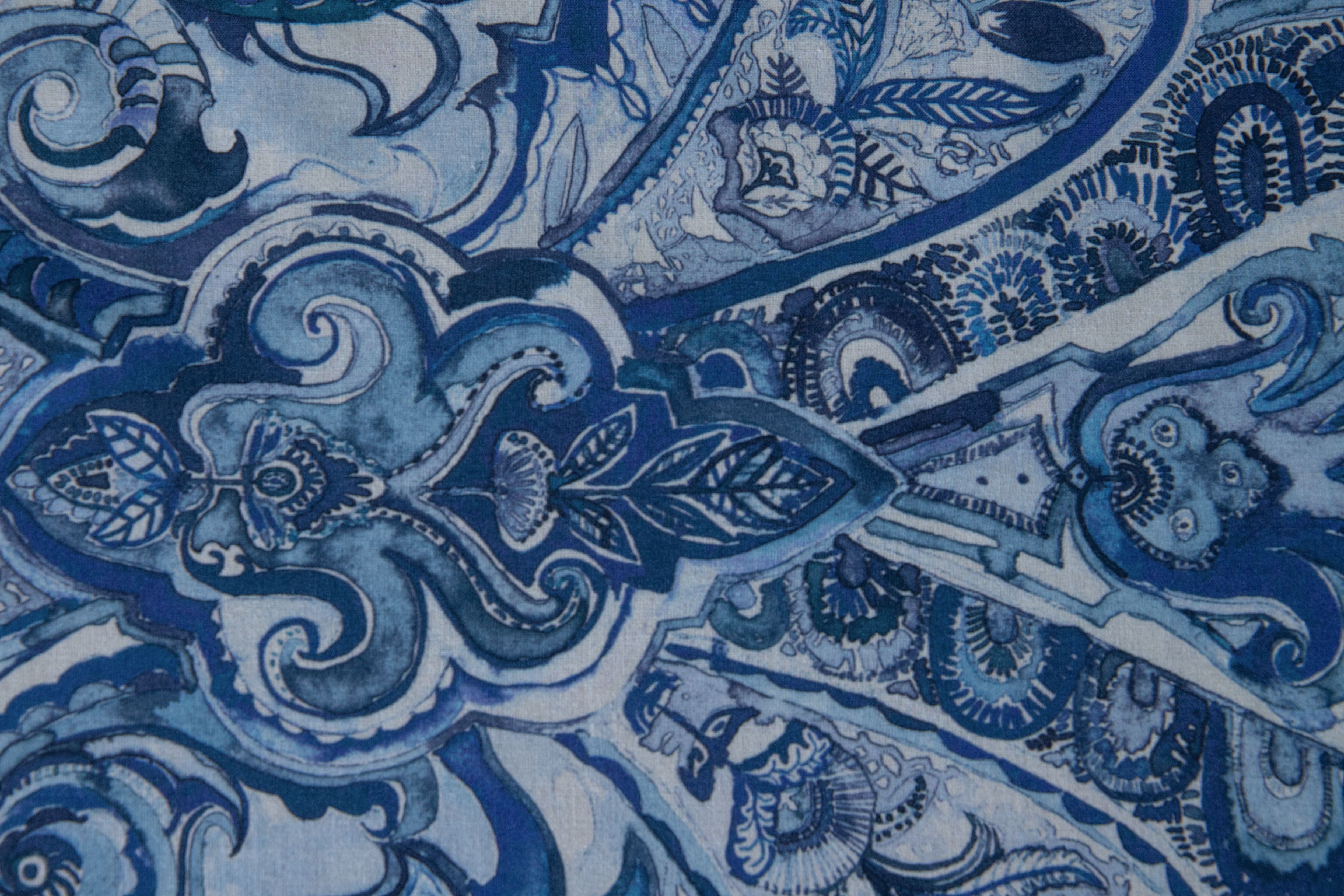 Tovaglia da tavola in 100% cotone stampa digitale dai colori vivi ed intensi lavabile in lavatrice made in Italy PAISLEY BLU