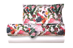 Completo letto lenzuola federe bifaccia double face stampa digitale in cotone made in italy  AMAZZONIA/BIANCO