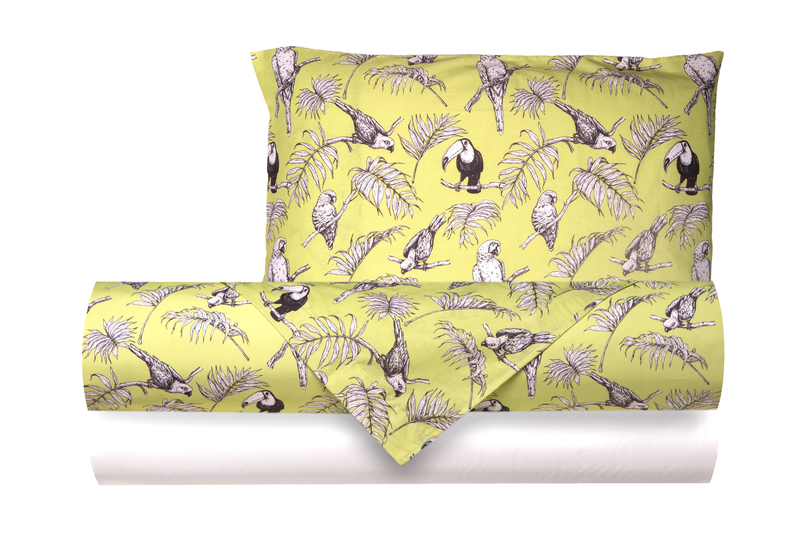 Completo letto lenzuola federe bifaccia double face stampa digitale in cotone made in italy  CUBA VERDE/BIANO