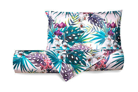 Set Copripiumino federe parure Copripiumino Stampa Digitale Cotone Made in Italy MALDIVE - Vanita di raso