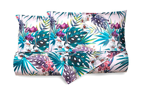 Set Copripiumino federe parure Copripiumino Stampa Digitale Cotone Made in Italy MALDIVE - Vanita di raso