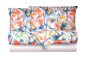 Completo letto lenzuola federe bifaccia double face stampa digitale in cotone made in italy  TROPICI/BIANCO