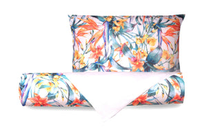 Set Copripiumino federe bifaccia Doubleface parure Copripiumino Stampa Digitale Cotone Made in Italy TROPICI/BIANCO